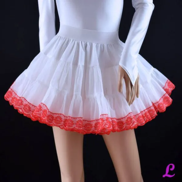Petticoat weiß zweilagig und dreistufig mit roter Spitze