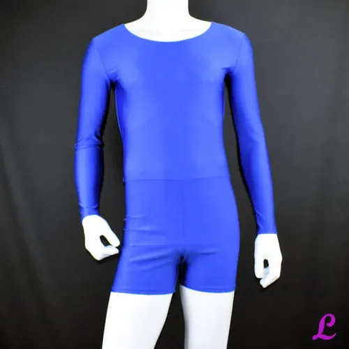 Herrenbody mit Arm aus blauem Lycra Herrenbody mit Arm aus blauem Lycra